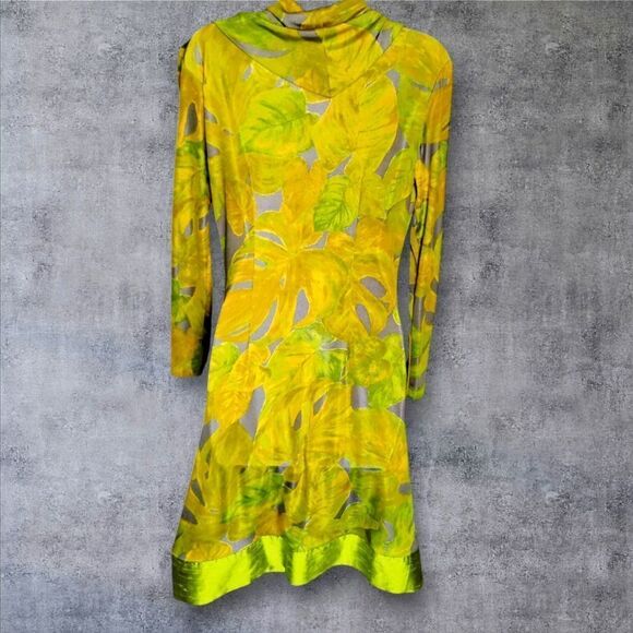 Beautiful 60's Mod Dress Vintage Green/Yellow  Cowl Neckline Size Large - Picture 3 of 11